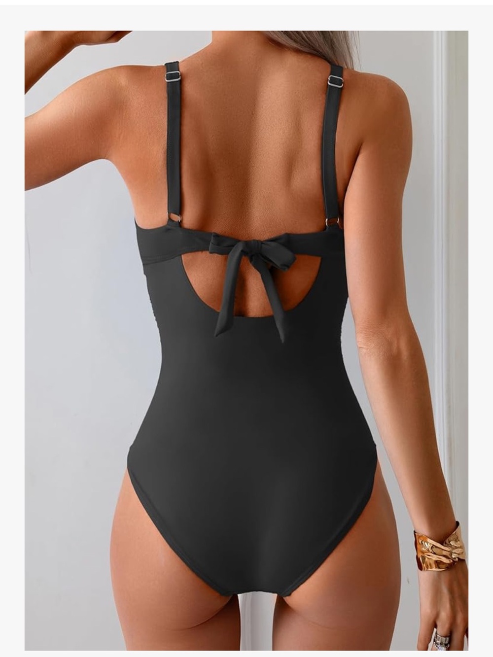 Classic Black Ruched One-Piece Swimsuit 072 - Picture 3 of 5